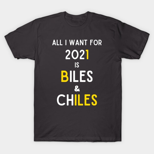 Biles and Chiles (no shorthand) T-Shirt by Half In Half Out Podcast